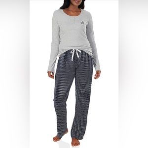 Calvin Klein Women's 2-Piece Fleece Sleepwear PJ Set, Gray & Navy